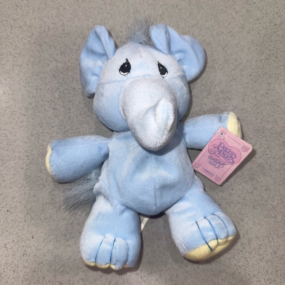 Vintage 1997 Precious Moments Tender Tails Blue Elephant Plush w/ Adoption Tag